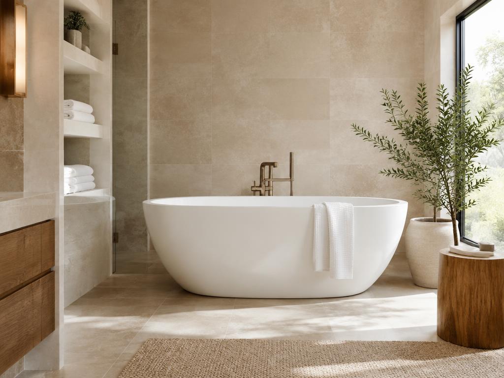 Spa-like bathroom with freestanding tub
